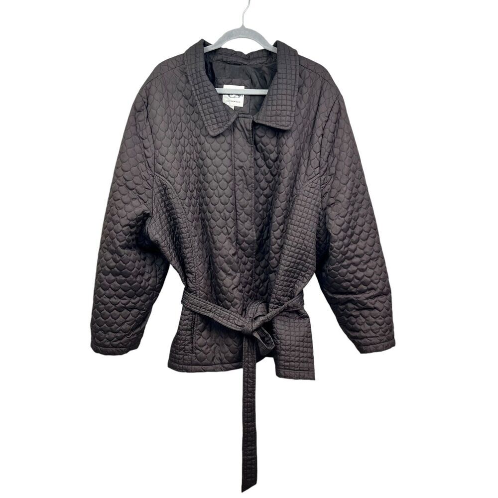Caren Sport Women Quilted Jacket Collared Belted Lined Pockets Brown Plus Sz 3x*